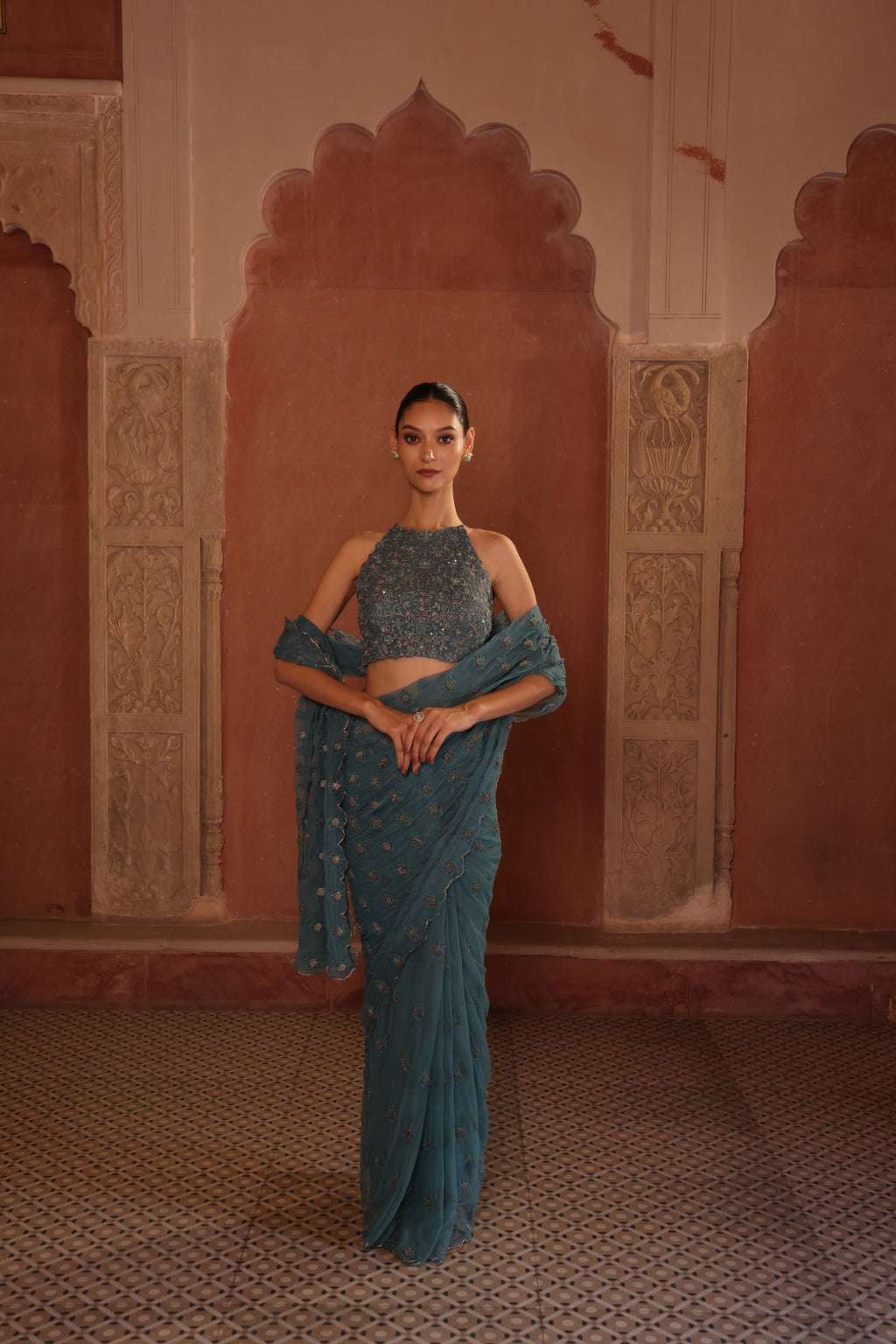Majestic Jaipur Peacock Saree Set