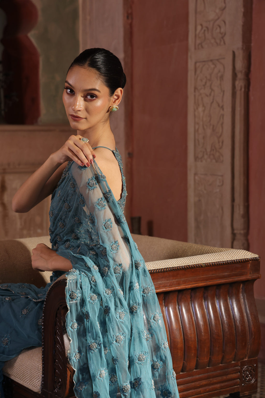 Majestic Jaipur Peacock Saree Set