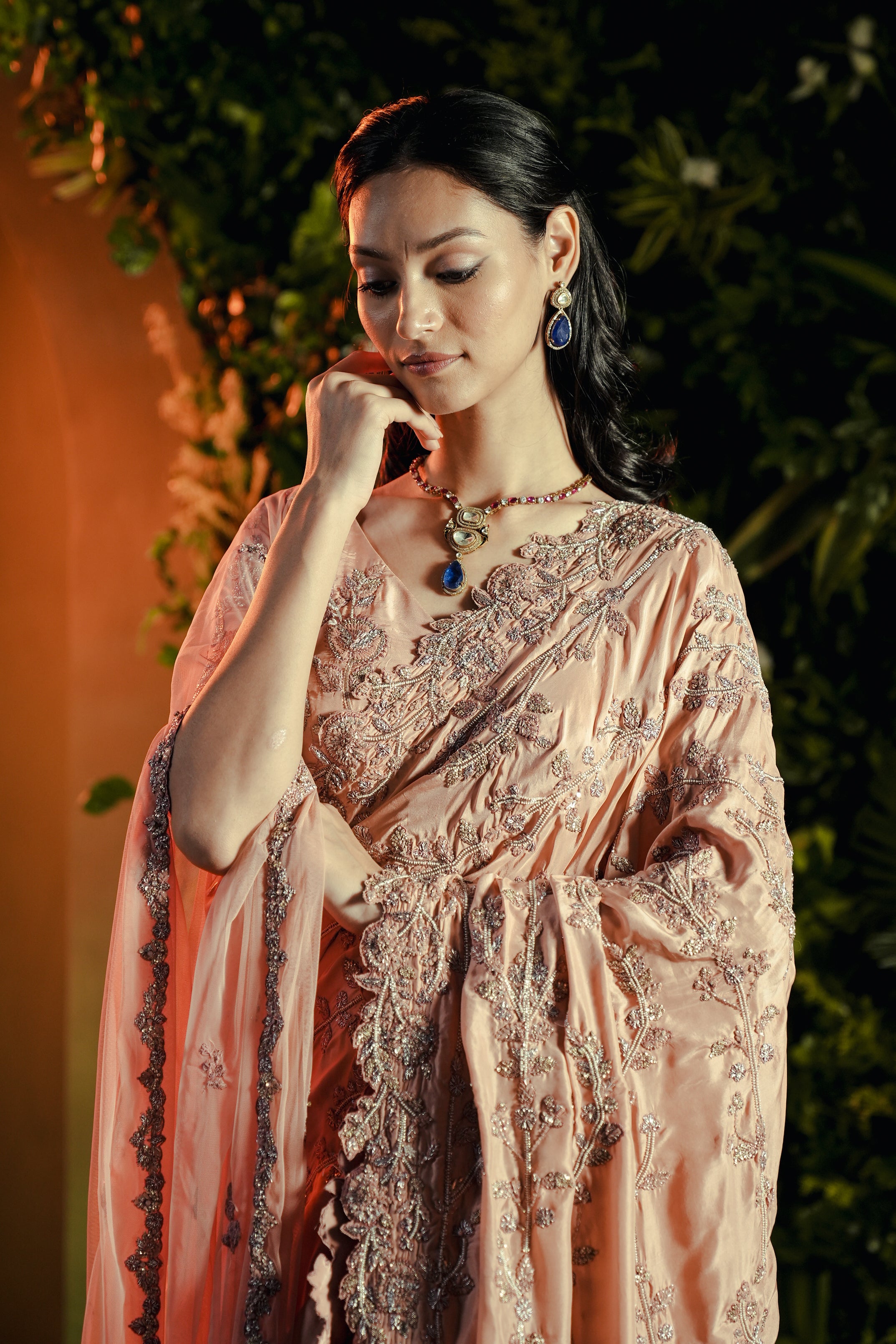Eternal Blush A Delicately Hand Embroidered Saree Set