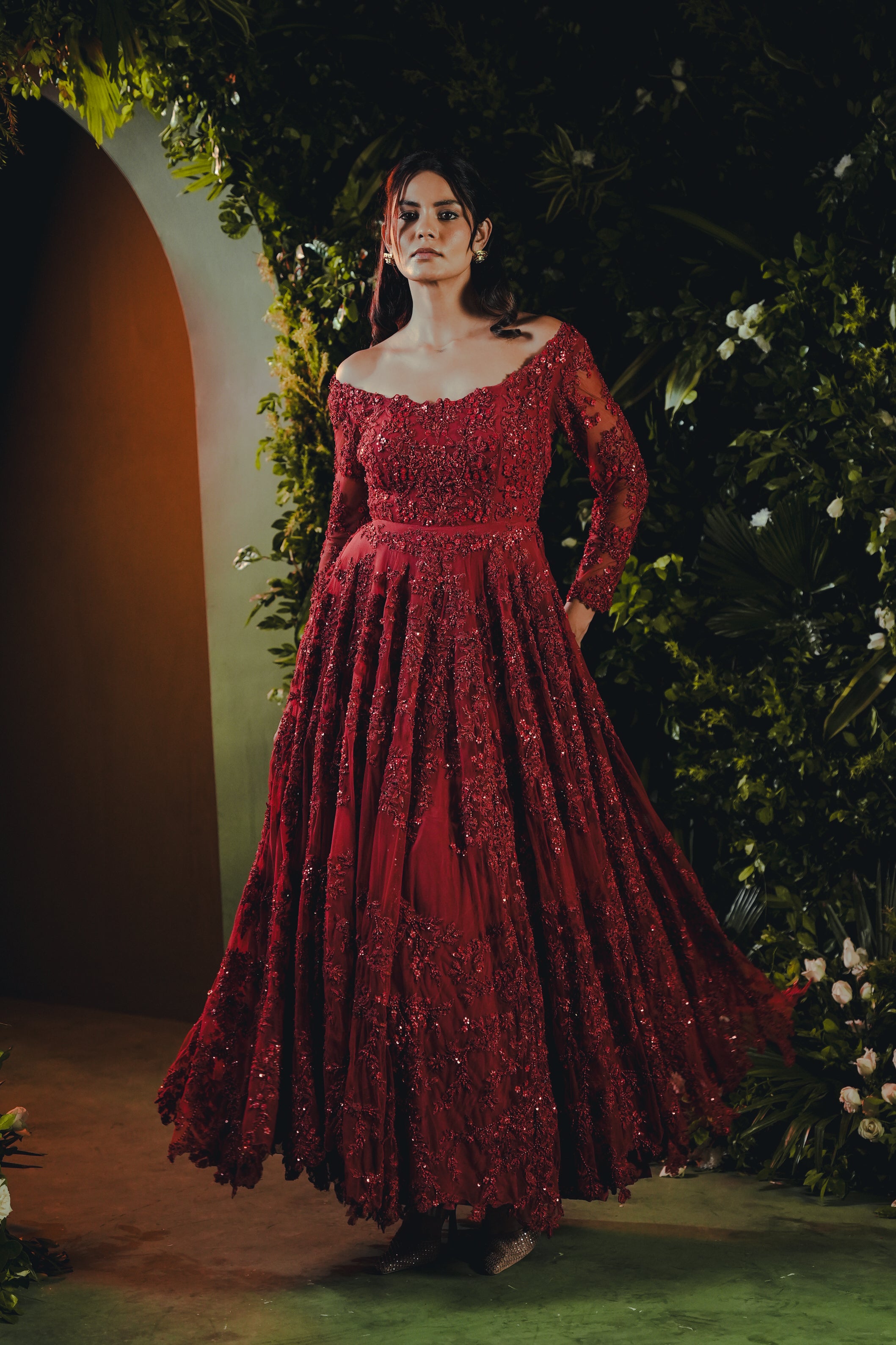 Red Reverie A Deep Crimson Gown
