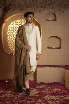 Amber Legacy A classic Ivory Sherwani With Hand embroidered shawl