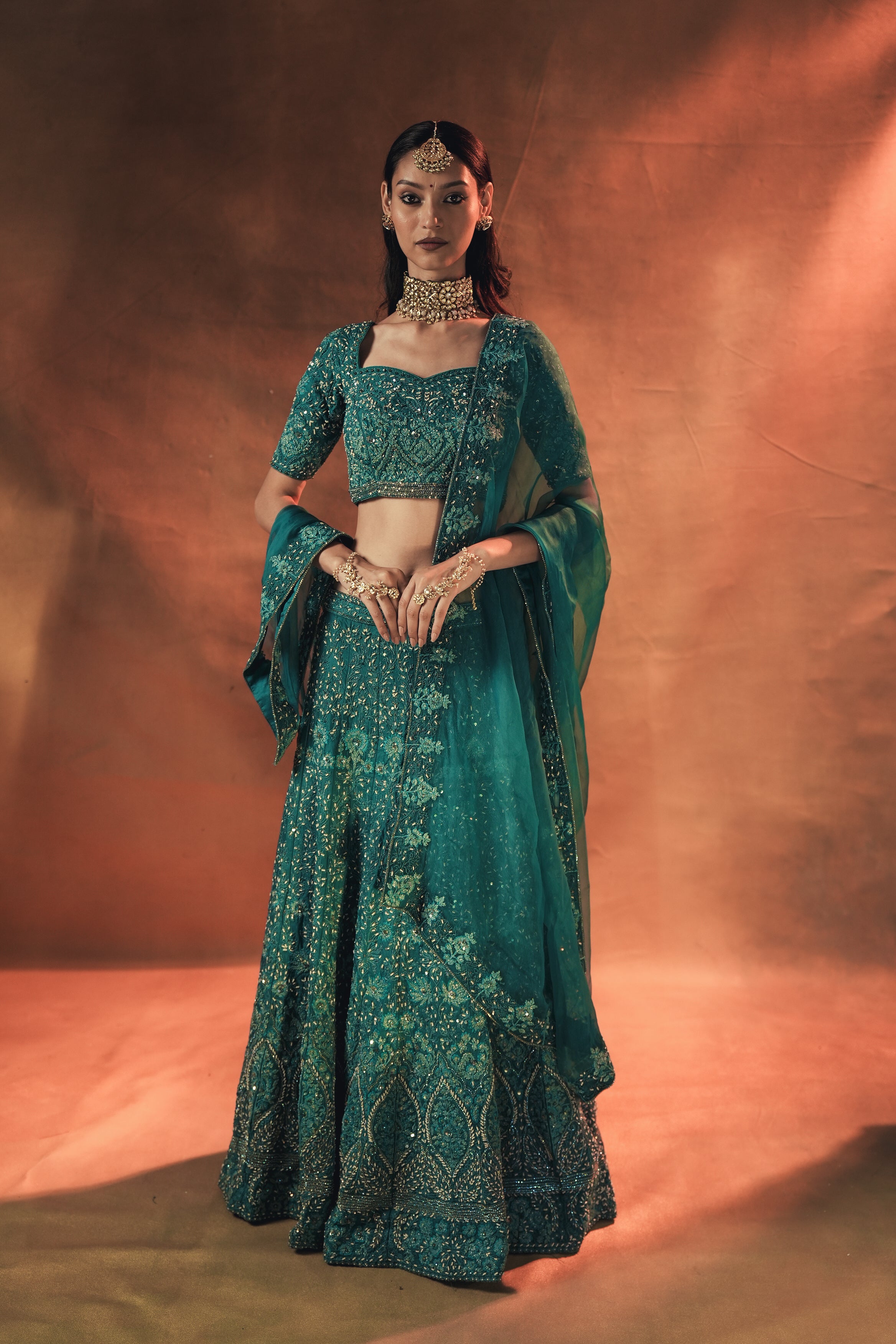 Emerald Raag A rich Teal Bridal Lehenga Set