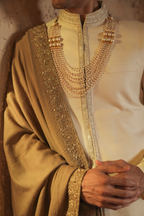 Amber Legacy A classic Ivory Sherwani With Hand embroidered shawl