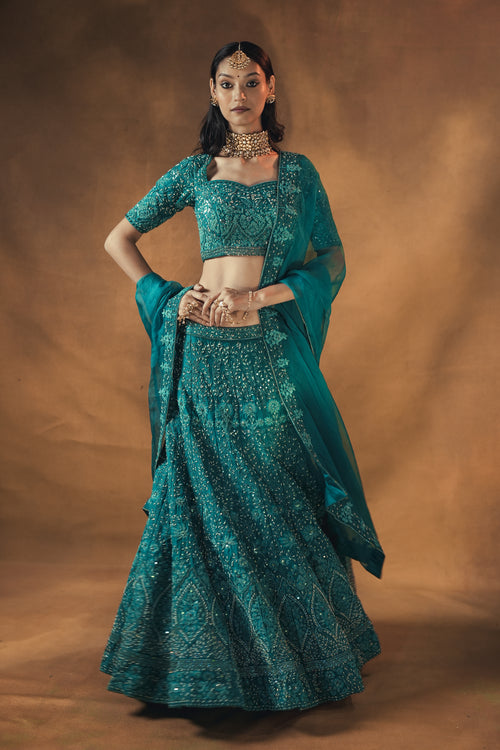Emerald Raag A rich Teal Bridal Lehenga Set